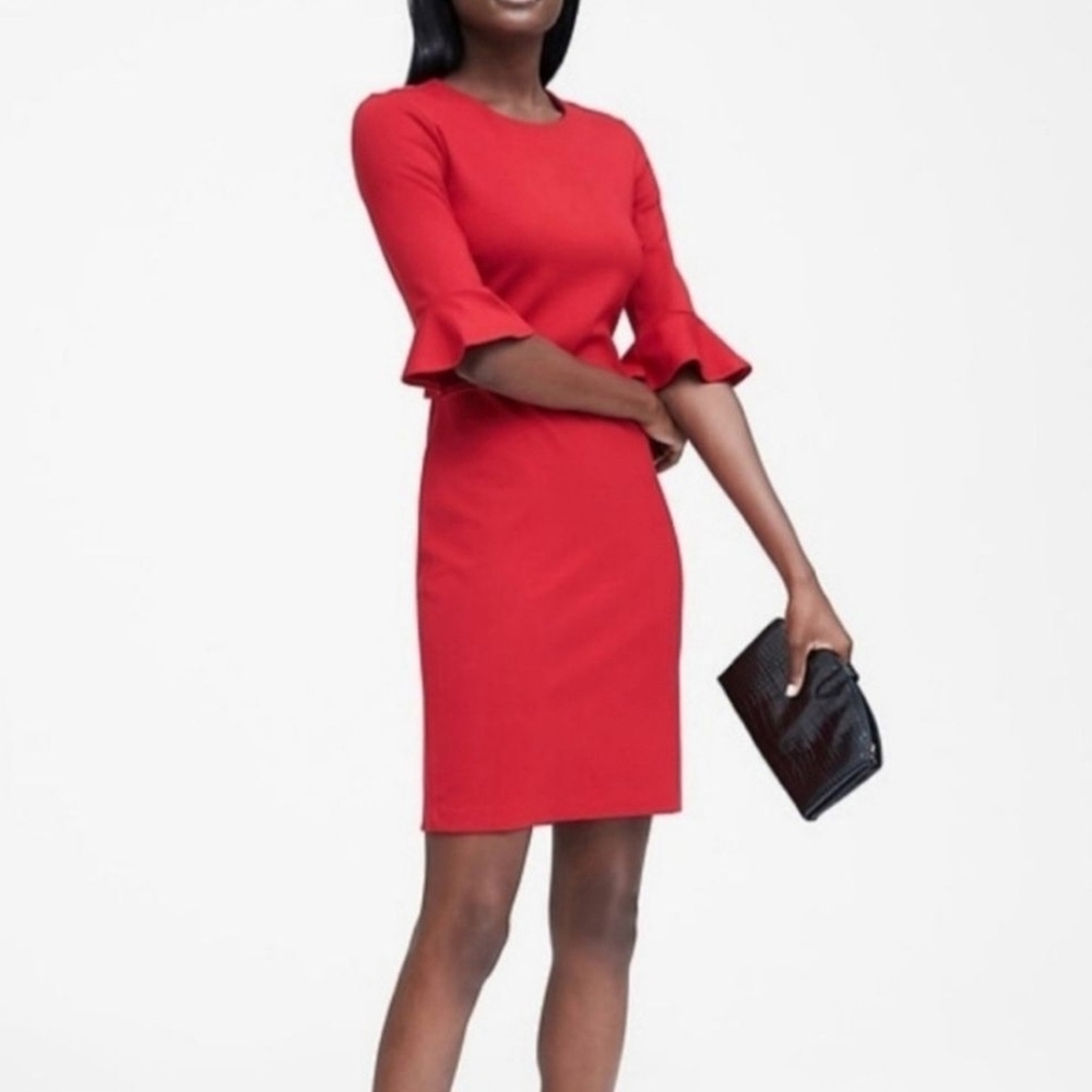Banana Republic Red Ruffle Sleeve Dress